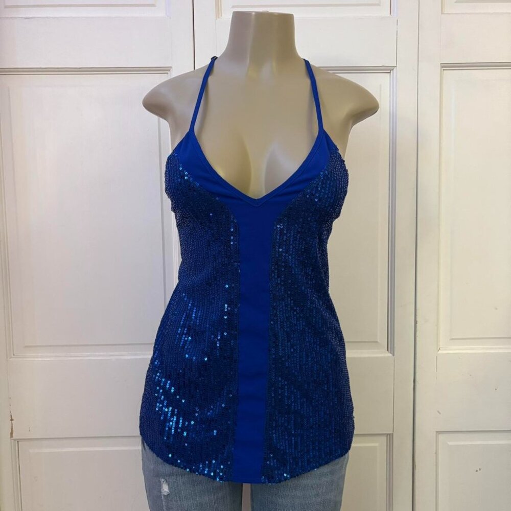 Blue Sequin Tank Top